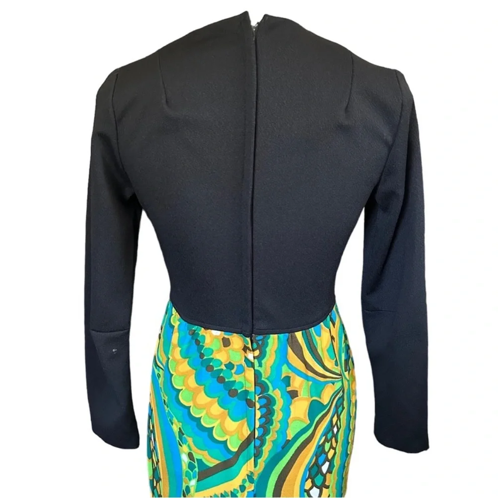 VTG 60s Psychedelic Swirl Empire Waist Maxi Dress Long Sleeve Union Tag Size 7